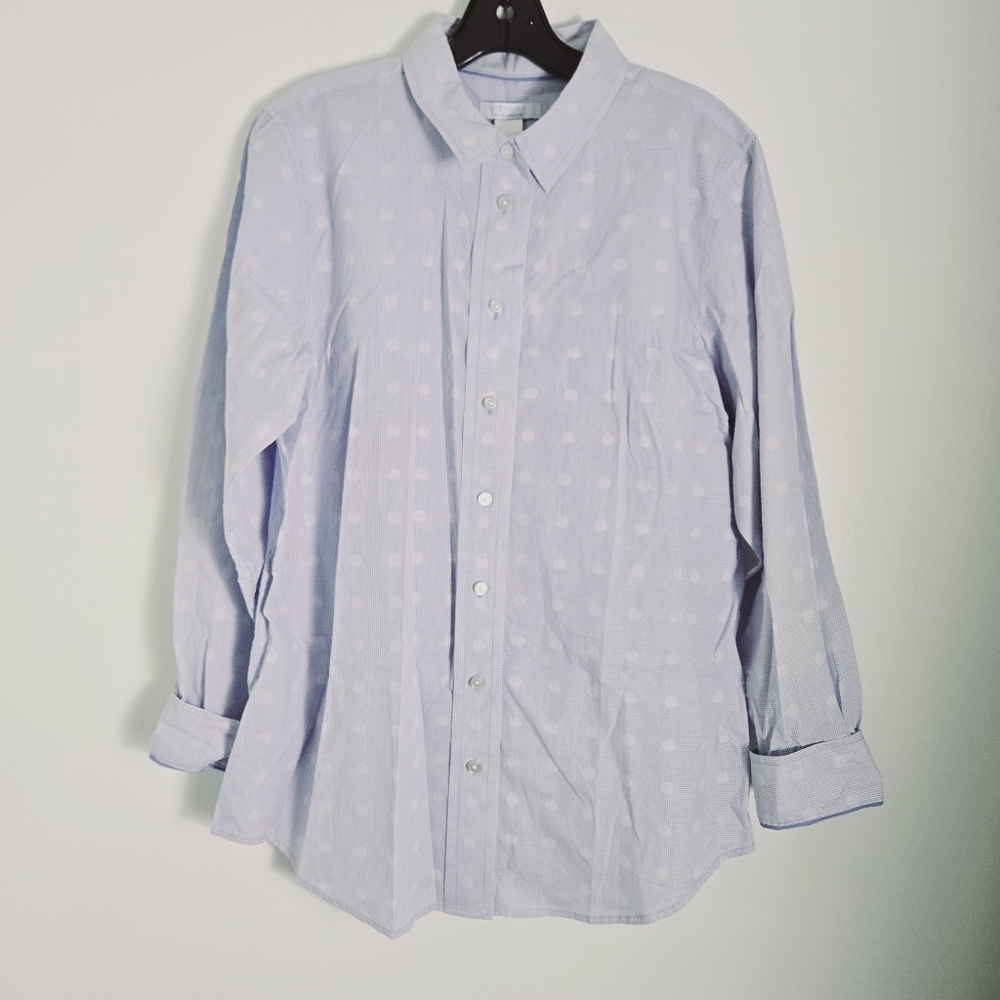 Liz Wear By Liz Clairborne Blue White Long Sleeves Botton Down Shirt Blouse